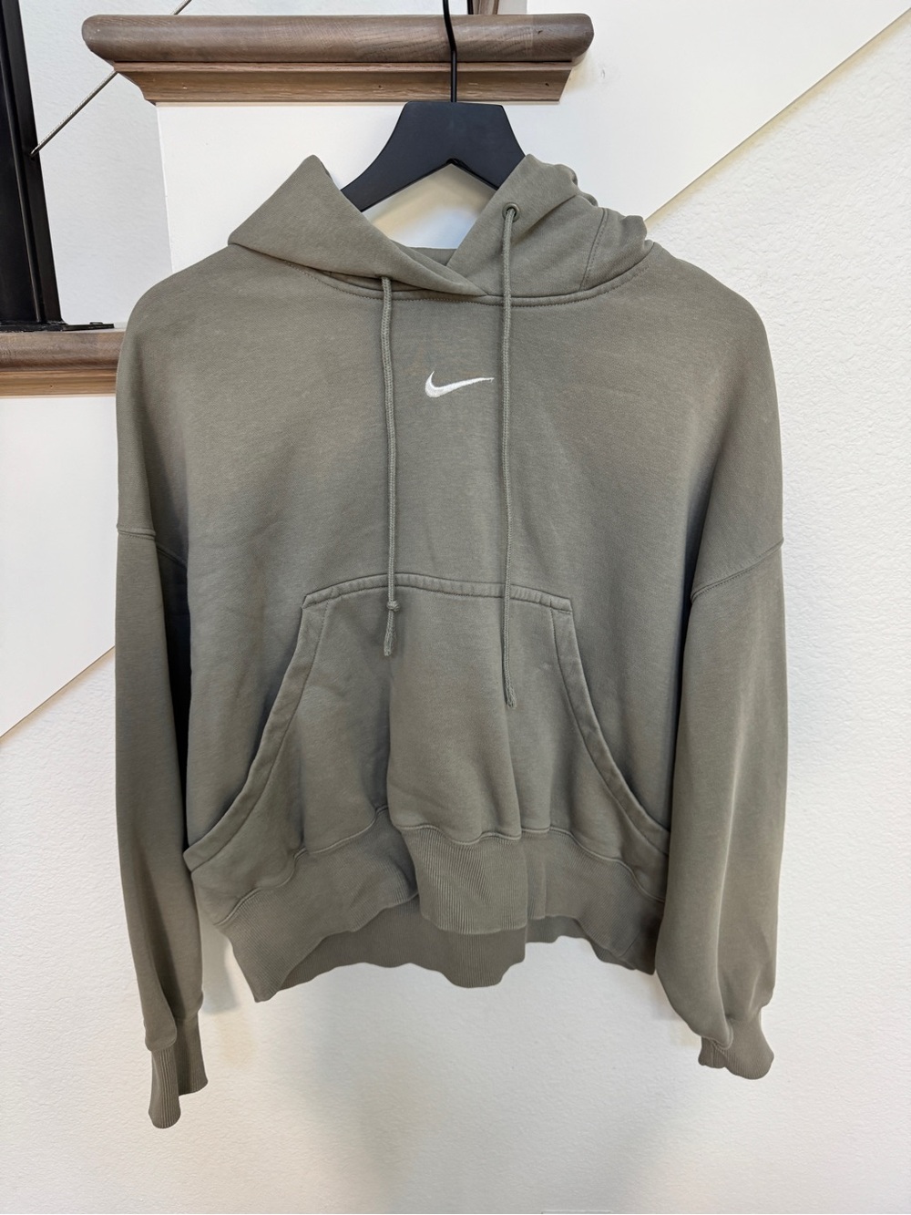 Nike phoenix fleece oversized Olive Green Cropped Hoodie Sweatshirt